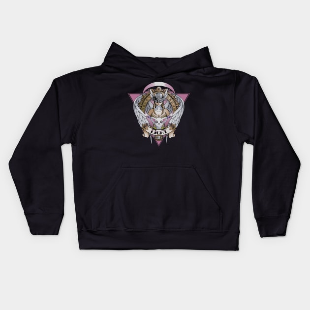 Digimon of light Angewomon - Angel wings - Cat Gatomon Tattoo Kids Hoodie by Typhoonic